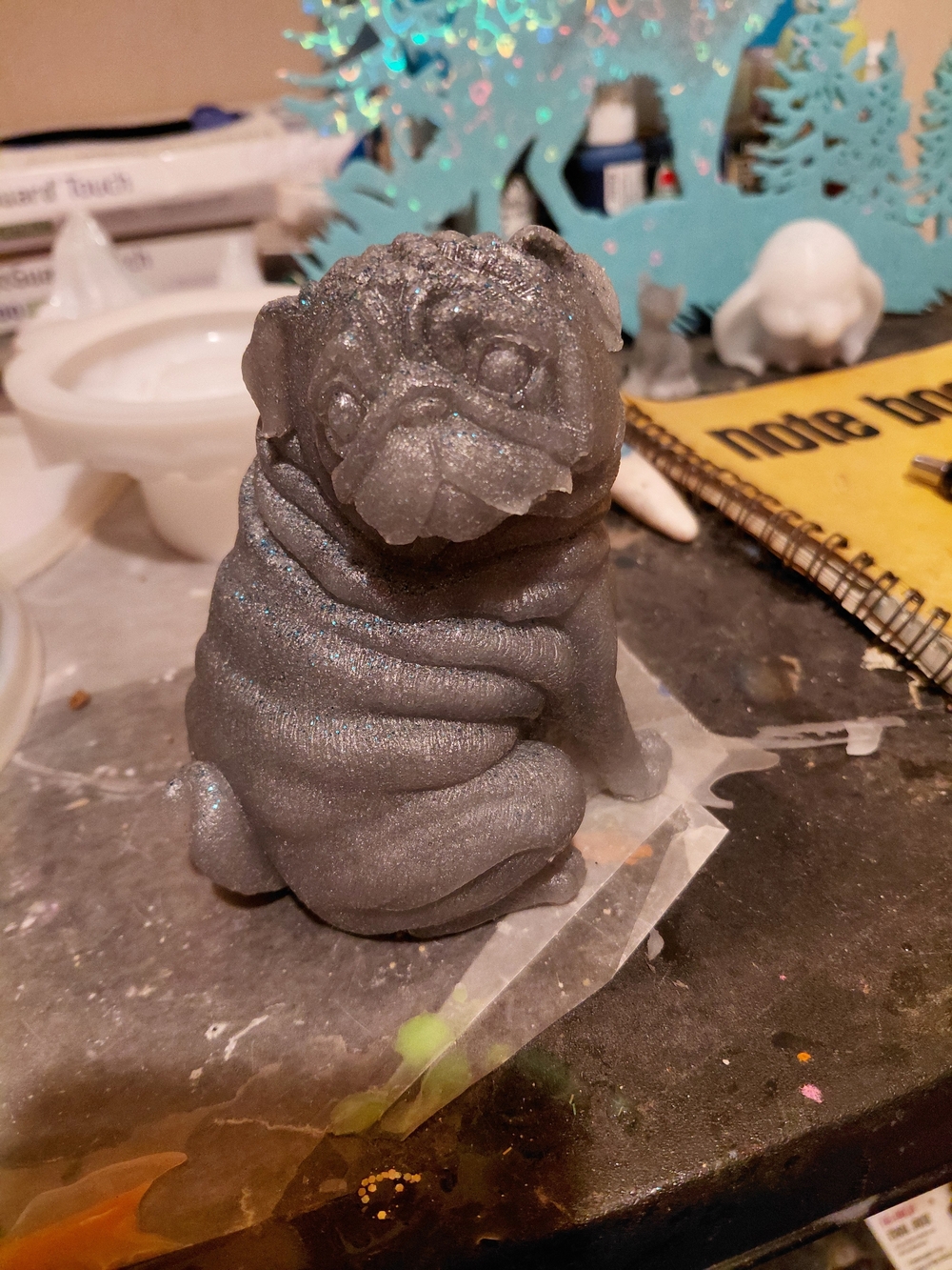 Gray Pug Figurine Pet Toy - Decorative Small Pets Accent